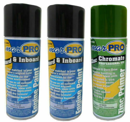 MarPro MerCruiser (2) Black Spray Paint + (1) Green Zinc Chromate Primer Kit