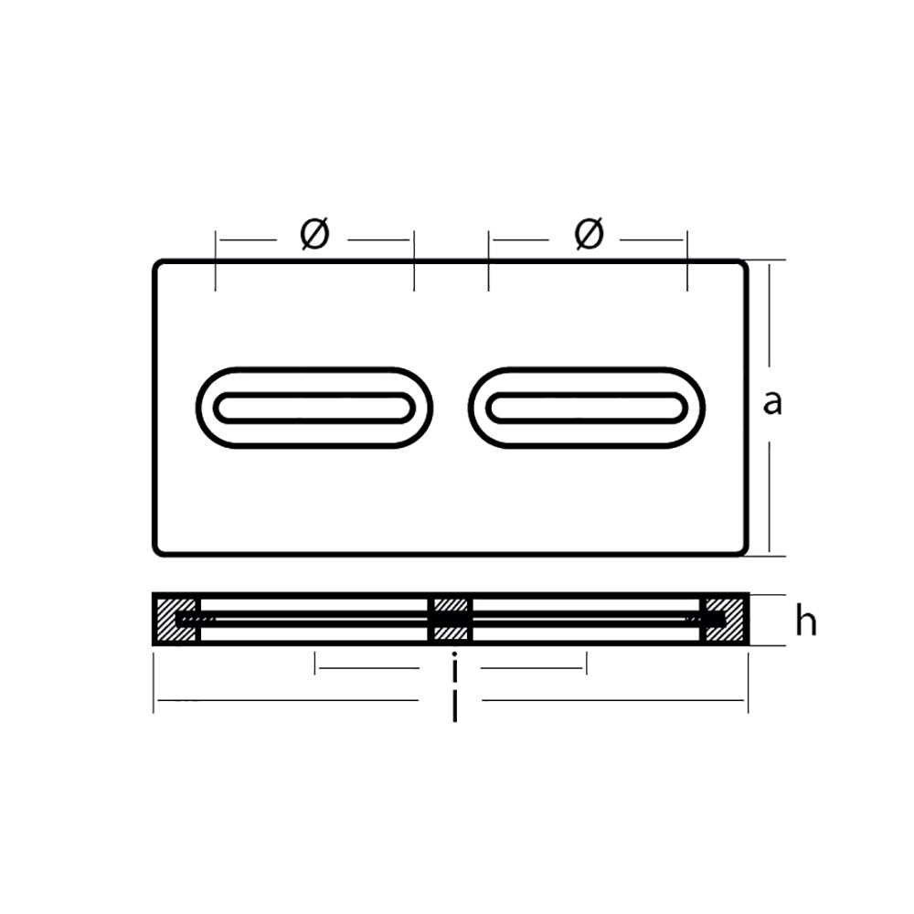Tecnoseal Rectangular Zinc Plate Anode w/Inserts - 12
