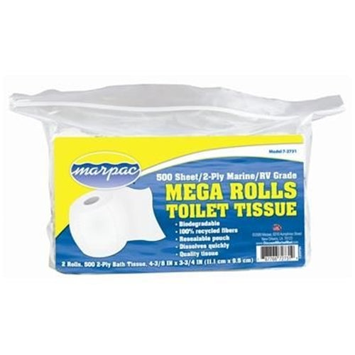 Marpac Mega Rolls Toilet Tissue - 2-Pack, Biodegradable, 100% Recycled Fibers