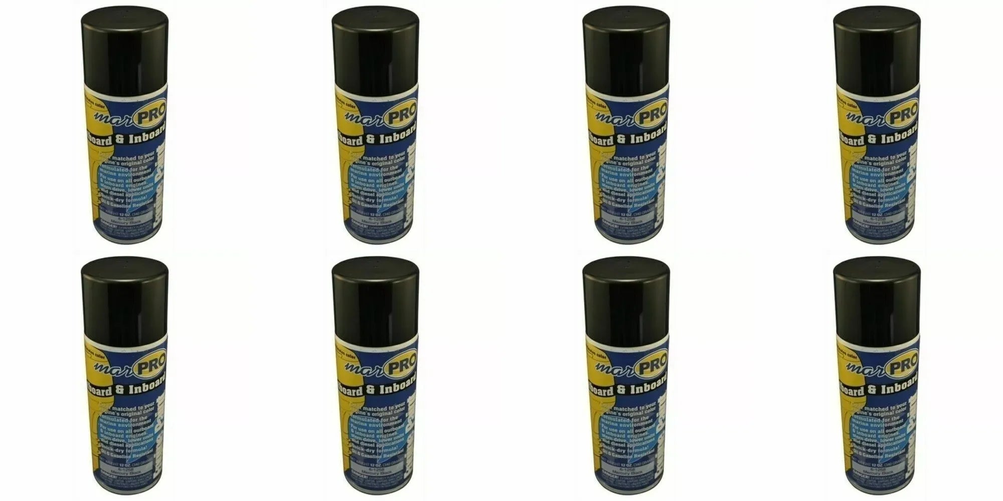 8-Pack Marpro Boat Marine Phantom Black Mercury Spray Paint | 12oz | Oil & Gasoline Resistant