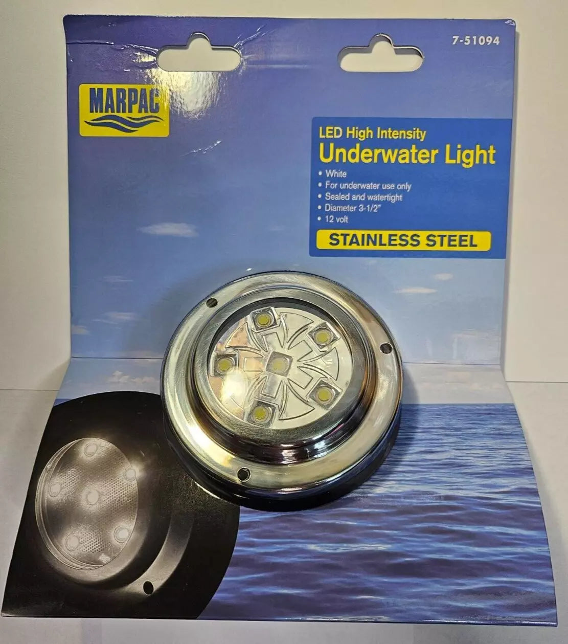 Boat White LED Underwater Light - Stainless Steel, 800 Lumens, 6 LEDs, Easy Install